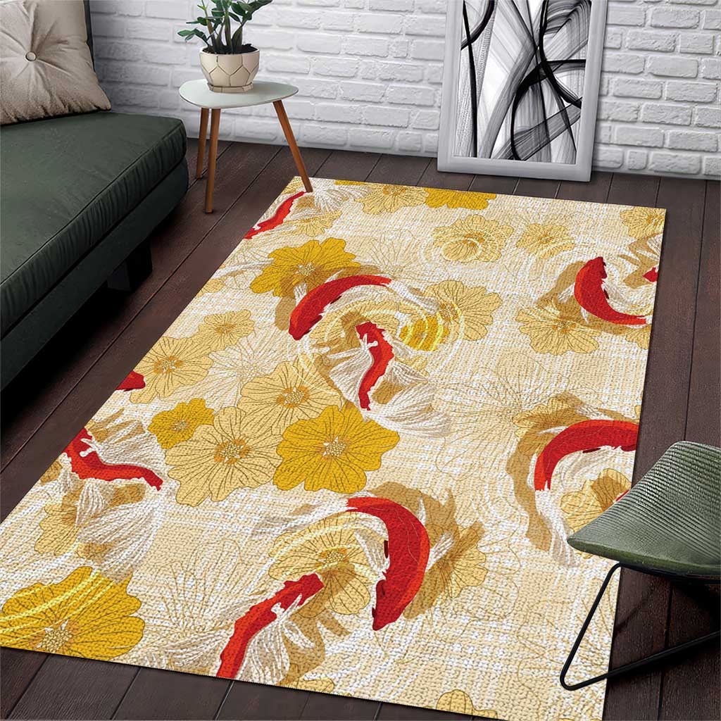 Beige Palaka Hawaii Aloha Area Rug Koi Pond Mix Ilima Flowers - Polynesian Pride