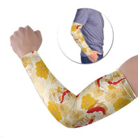 Beige Palaka Hawaii Aloha Arm Sleeves Koi Pond Mix Ilima Flowers LT7 Set of 2 Cream Yellow - Polynesian Pride
