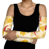 Beige Palaka Hawaii Aloha Arm Sleeves Koi Pond Mix Ilima Flowers LT7 - Polynesian Pride