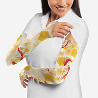 Beige Palaka Hawaii Aloha Arm Sleeves Koi Pond Mix Ilima Flowers LT7 - Polynesian Pride