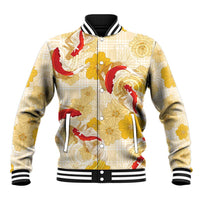 Beige Palaka Hawaii Aloha Baseball Jacket Koi Pond Mix Ilima Flowers LT7 Unisex Cream Yellow - Polynesian Pride