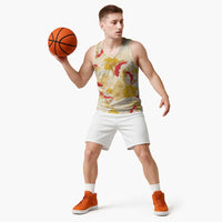 Beige Palaka Hawaii Aloha Basketball Jersey Koi Pond Mix Ilima Flowers - Polynesian Pride