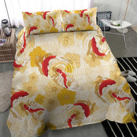 Beige Palaka Hawaii Aloha Bedding Set Koi Pond Mix Ilima Flowers - Polynesian Pride