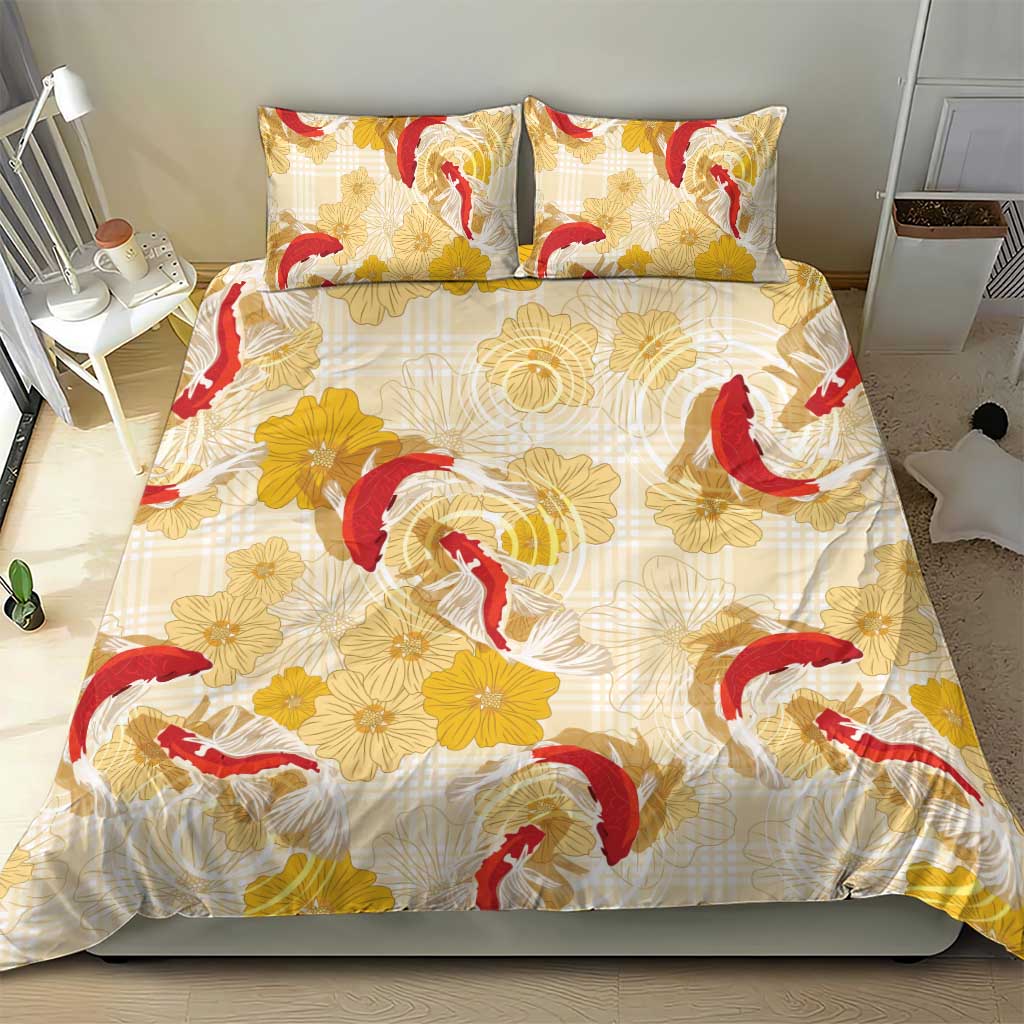 Beige Palaka Hawaii Aloha Bedding Set Koi Pond Mix Ilima Flowers - Polynesian Pride