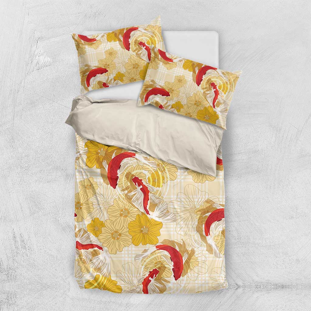 Beige Palaka Hawaii Aloha Bedding Set Koi Pond Mix Ilima Flowers - Polynesian Pride