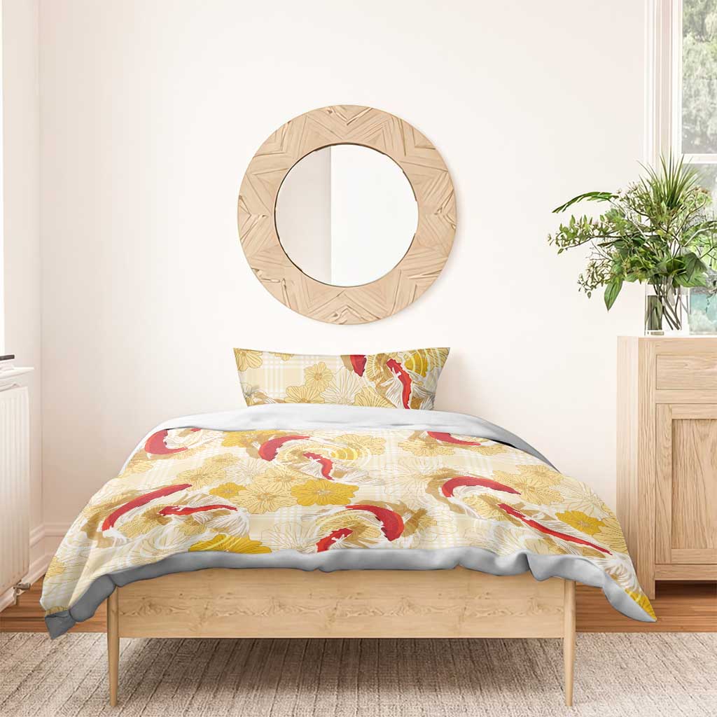 Beige Palaka Hawaii Aloha Bedding Set Koi Pond Mix Ilima Flowers - Polynesian Pride