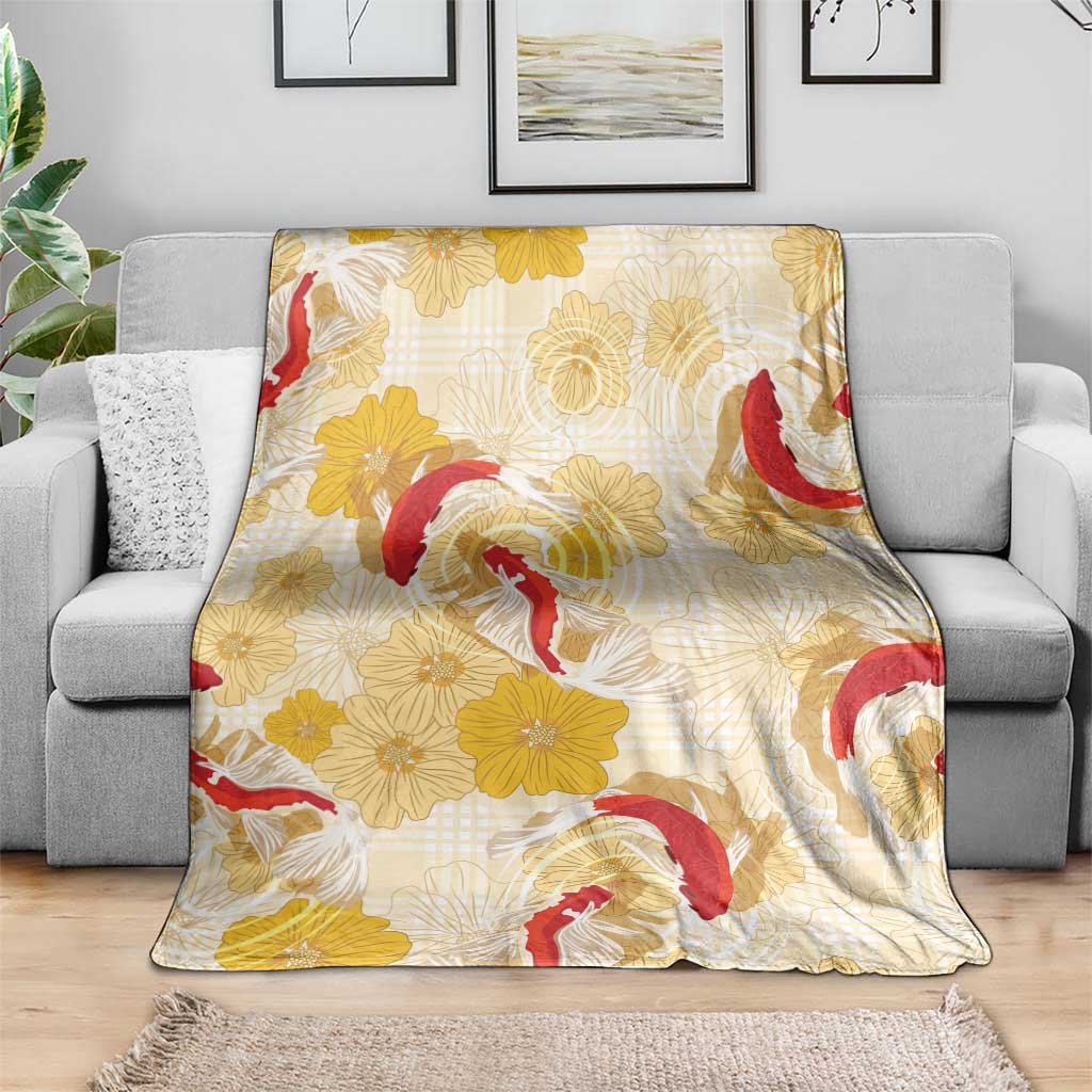 Beige Palaka Hawaii Aloha Blanket Koi Pond Mix Ilima Flowers - Polynesian Pride