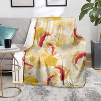 Beige Palaka Hawaii Aloha Blanket Koi Pond Mix Ilima Flowers - Polynesian Pride