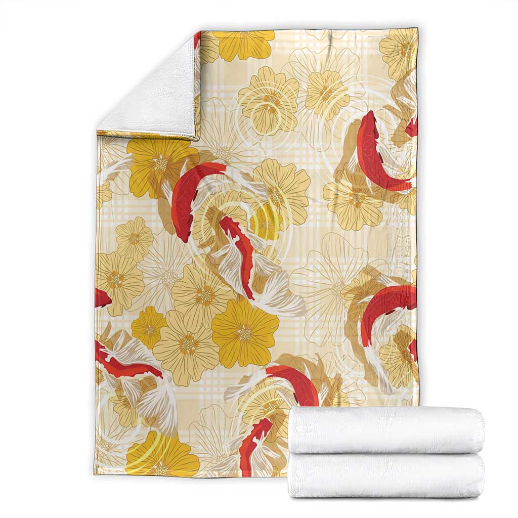 Beige Palaka Hawaii Aloha Blanket Koi Pond Mix Ilima Flowers - Polynesian Pride