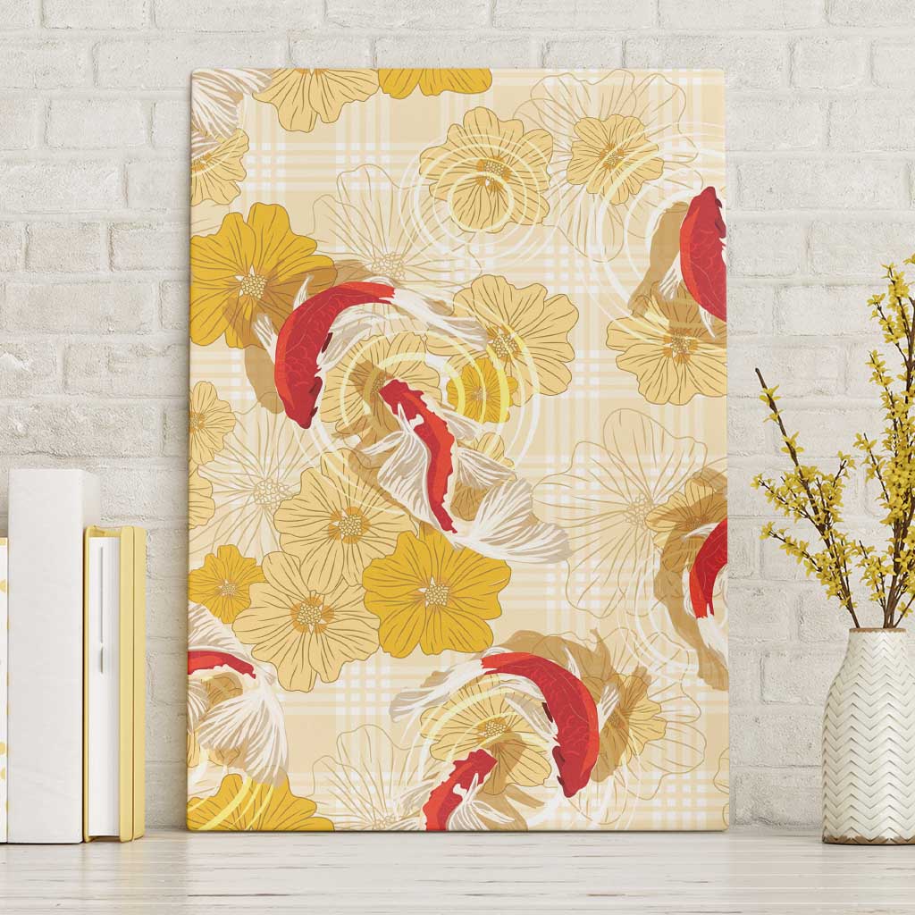 Beige Palaka Hawaii Aloha Canvas Wall Art Koi Pond Mix Ilima Flowers - Polynesian Pride