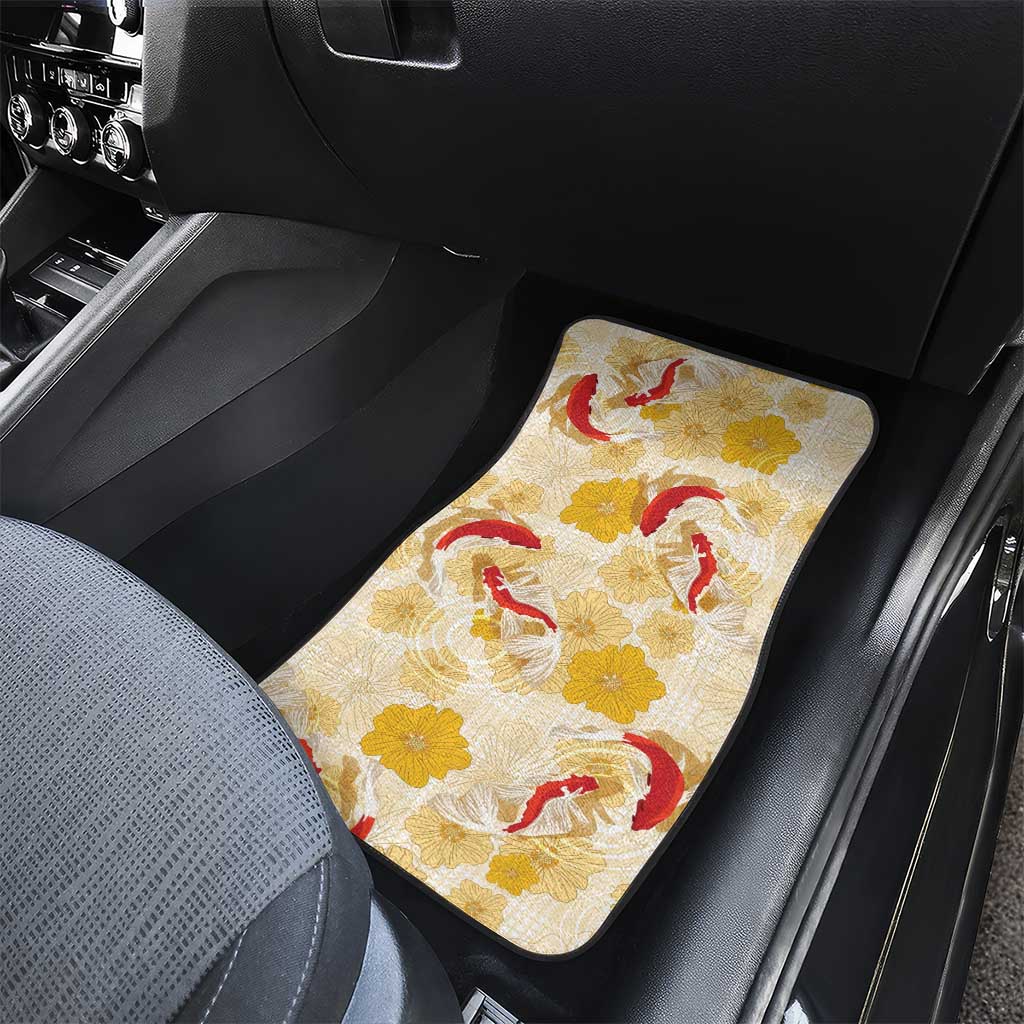 Beige Palaka Hawaii Aloha Car Mats Koi Pond Mix Ilima Flowers - Polynesian Pride