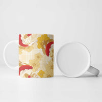 Beige Palaka Hawaii Aloha Ceramic Mug Koi Pond Mix Ilima Flowers LT7 - Polynesian Pride