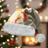 Beige Palaka Hawaii Aloha Christmas Santa Hat Koi Pond Mix Ilima Flowers - Polynesian Pride