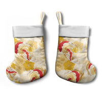 Beige Palaka Hawaii Aloha Christmas Stocking Koi Pond Mix Ilima Flowers - Polynesian Pride