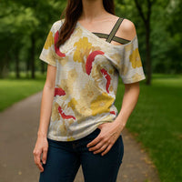 Beige Palaka Hawaii Aloha Cross Shoulder Shirt Koi Pond Mix Ilima Flowers LT7 - Polynesian Pride