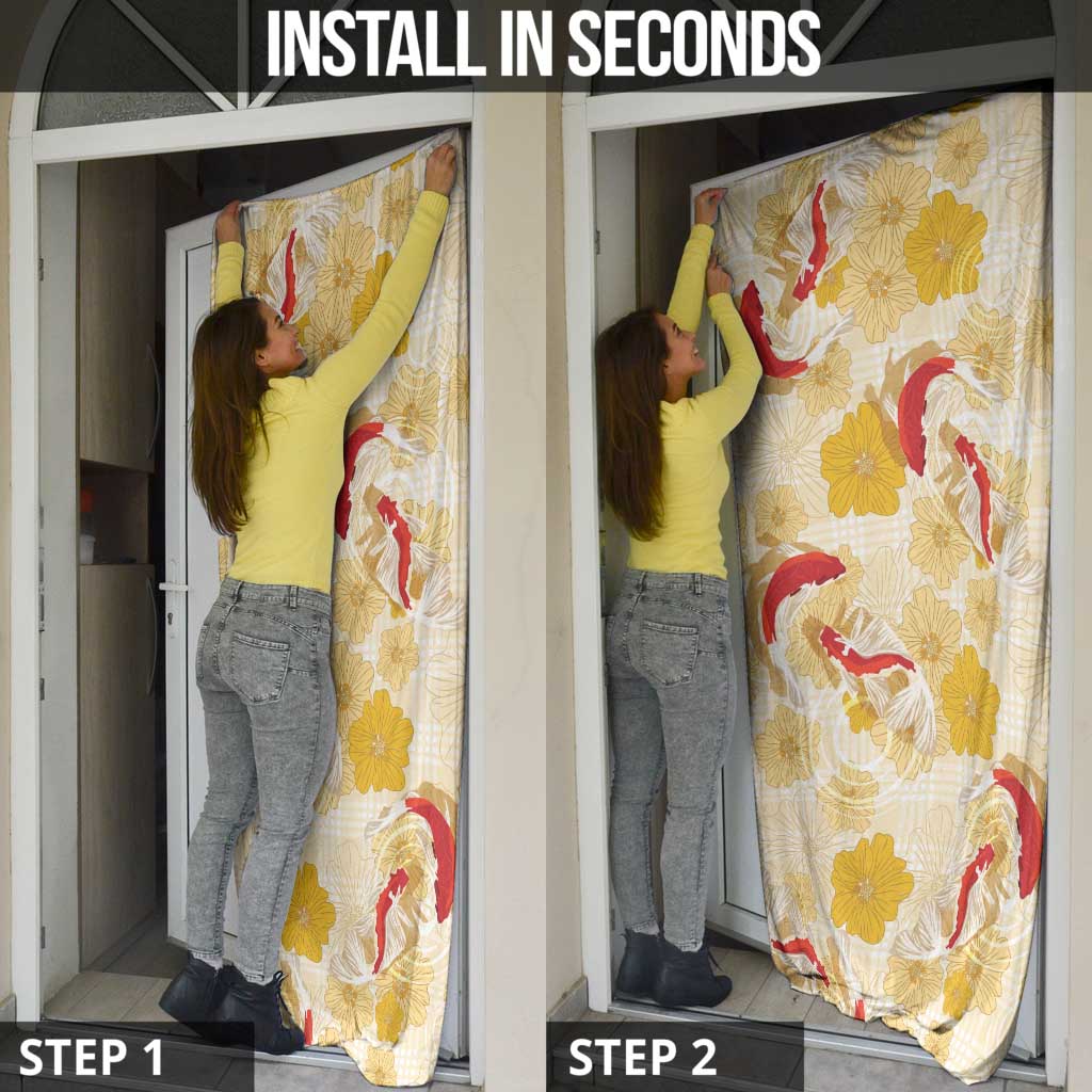 Beige Palaka Hawaii Aloha Door Cover Koi Pond Mix Ilima Flowers - Polynesian Pride