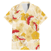 Beige Palaka Hawaii Aloha Family Matching Mermaid Dress and Hawaiian Shirt Koi Pond Mix Ilima Flowers - Polynesian Pride