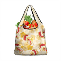 Beige Palaka Hawaii Aloha Grocery Bag Koi Pond Mix Ilima Flowers LT7 1-pack One Size Cream Yellow - Polynesian Pride