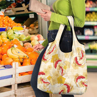 Beige Palaka Hawaii Aloha Grocery Bag Koi Pond Mix Ilima Flowers LT7 - Polynesian Pride
