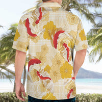 Beige Palaka Hawaii Aloha Hawaiian Shirt Koi Pond Mix Ilima Flowers - Polynesian Pride