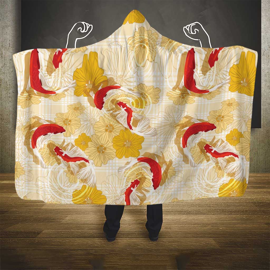 Beige Palaka Hawaii Aloha Hooded Blanket Koi Pond Mix Ilima Flowers LT7 - Polynesian Pride