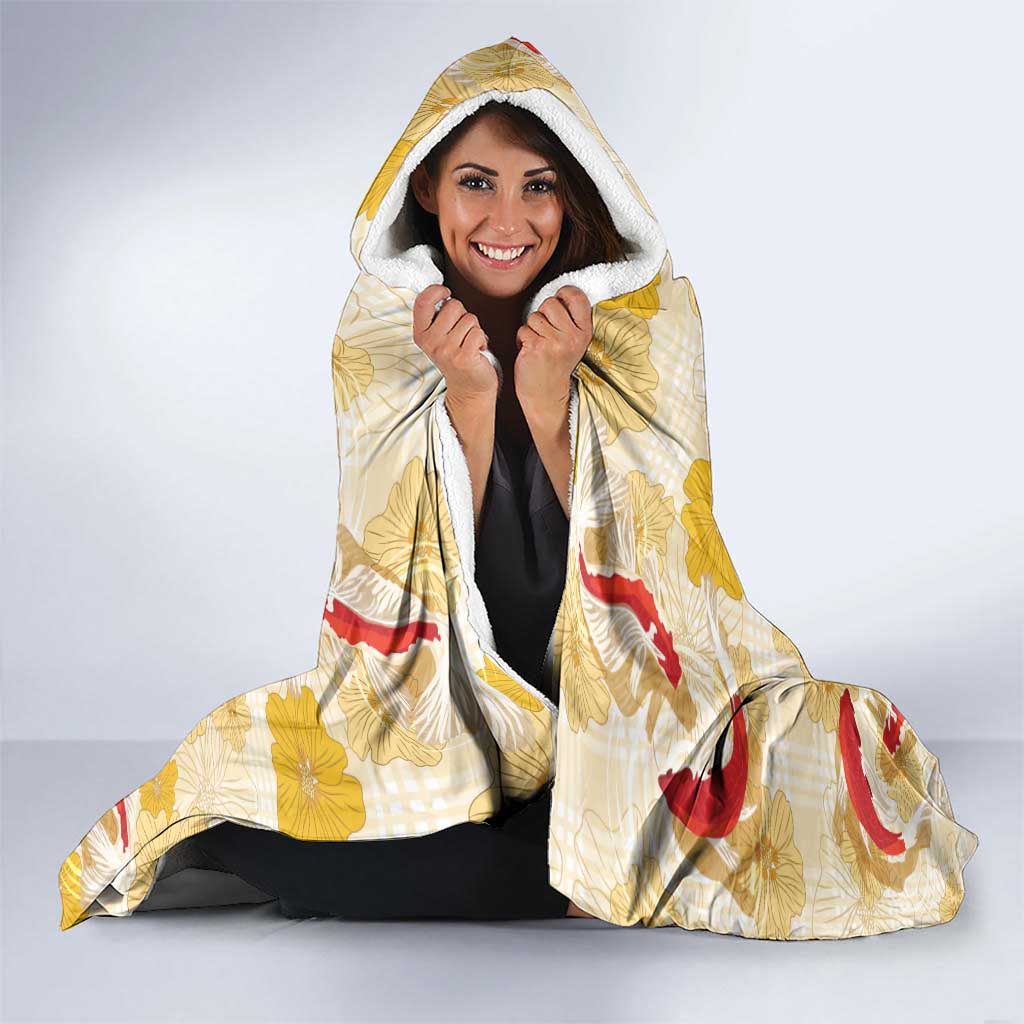 Beige Palaka Hawaii Aloha Hooded Blanket Koi Pond Mix Ilima Flowers LT7 - Polynesian Pride