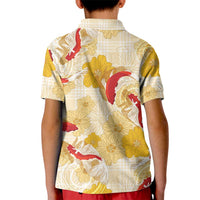 Beige Palaka Hawaii Aloha Kid Polo Shirt Koi Pond Mix Ilima Flowers LT7 - Polynesian Pride