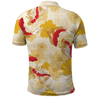 Beige Palaka Hawaii Aloha Polo Shirt Koi Pond Mix Ilima Flowers LT7 - Polynesian Pride