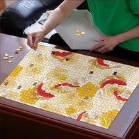 Beige Palaka Hawaii Aloha Puzzle Koi Pond Mix Ilima Flowers LT7 - Polynesian Pride