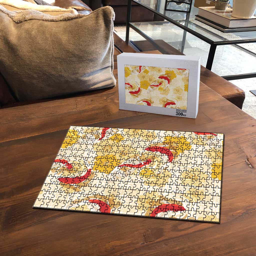 Beige Palaka Hawaii Aloha Puzzle Koi Pond Mix Ilima Flowers LT7 - Polynesian Pride