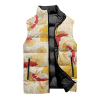 Beige Palaka Hawaii Aloha Sleeveless Puffer Jacket Koi Pond Mix Ilima Flowers LT7 - Polynesian Pride