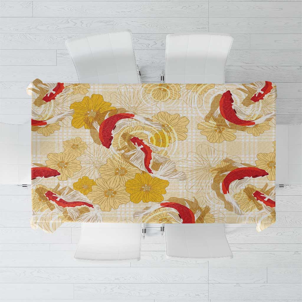 Beige Palaka Hawaii Aloha Tablecloth Koi Pond Mix Ilima Flowers LT7 Cream Yellow - Polynesian Pride