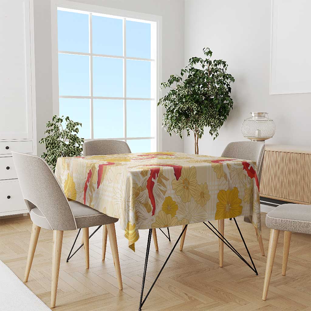 Beige Palaka Hawaii Aloha Tablecloth Koi Pond Mix Ilima Flowers LT7 - Polynesian Pride