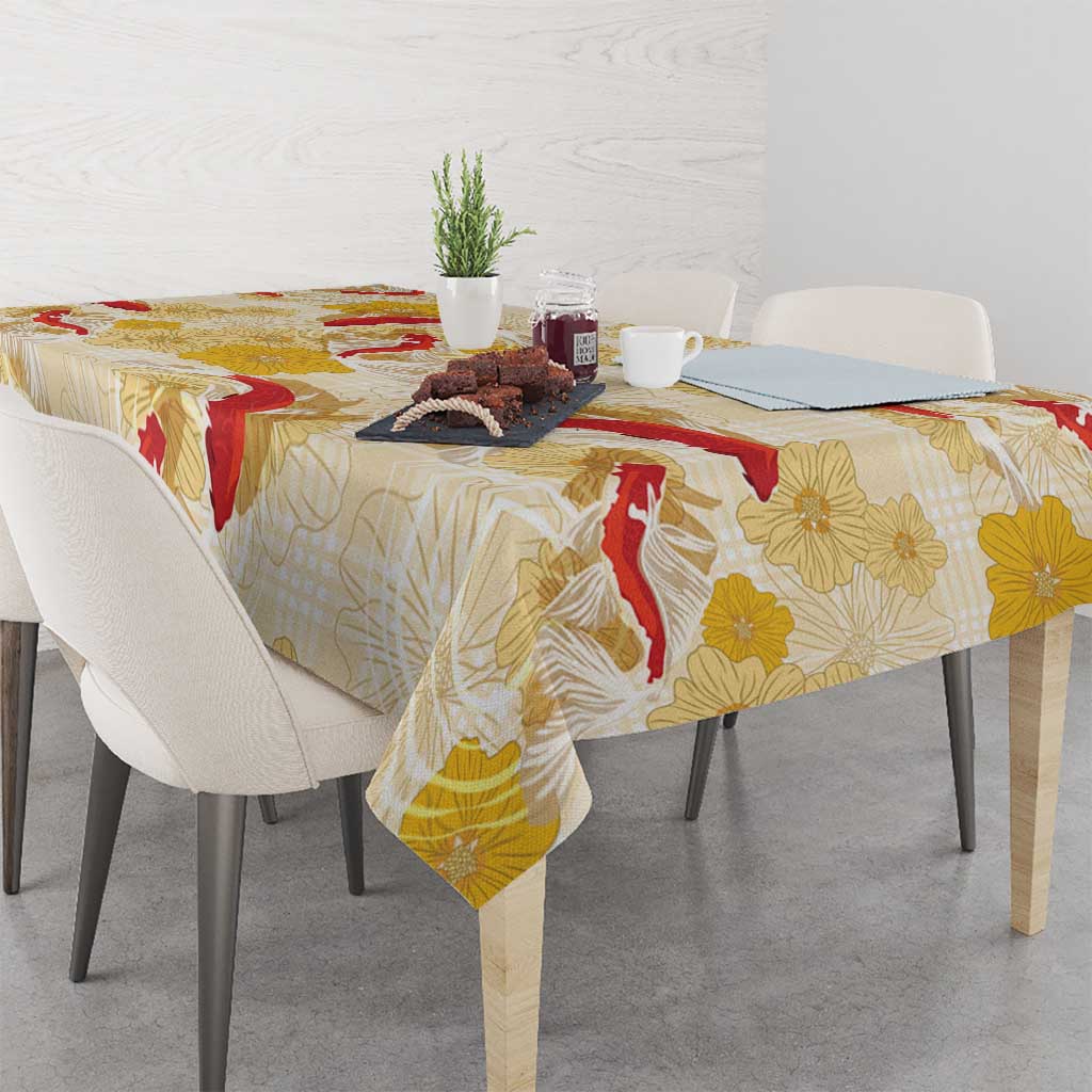 Beige Palaka Hawaii Aloha Tablecloth Koi Pond Mix Ilima Flowers LT7 - Polynesian Pride