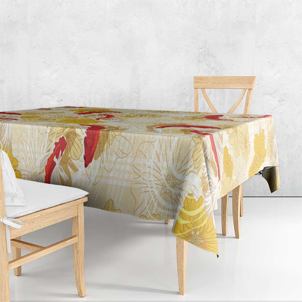 Beige Palaka Hawaii Aloha Tablecloth Koi Pond Mix Ilima Flowers LT7 - Polynesian Pride