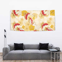 Beige Palaka Hawaii Aloha Tapestry Koi Pond Mix Ilima Flowers - Polynesian Pride