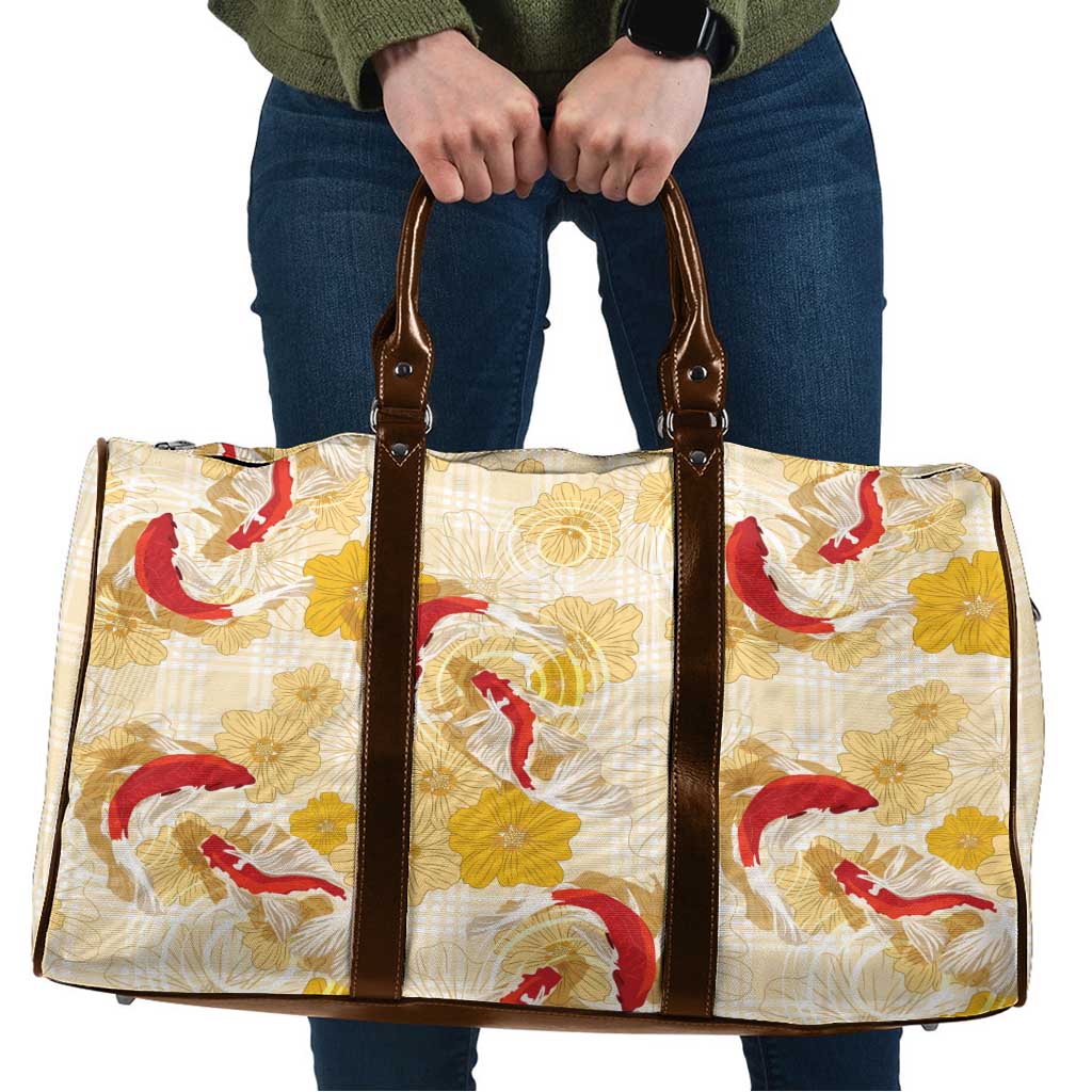 Beige Palaka Hawaii Aloha Travel Bag Koi Pond Mix Ilima Flowers LT7 Cream Yellow - Polynesian Pride