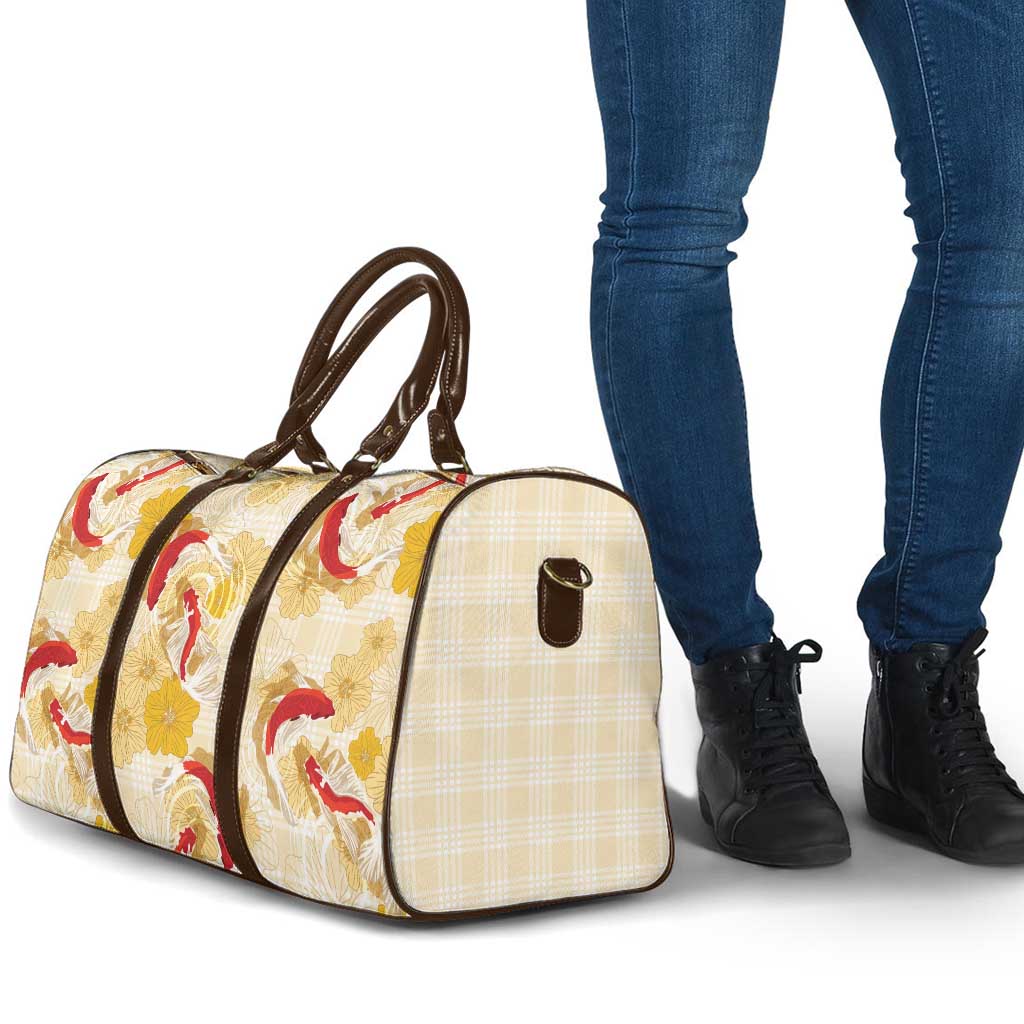 Beige Palaka Hawaii Aloha Travel Bag Koi Pond Mix Ilima Flowers - Polynesian Pride