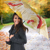 Beige Palaka Hawaii Aloha Umbrella Koi Pond Mix Ilima Flowers - Polynesian Pride