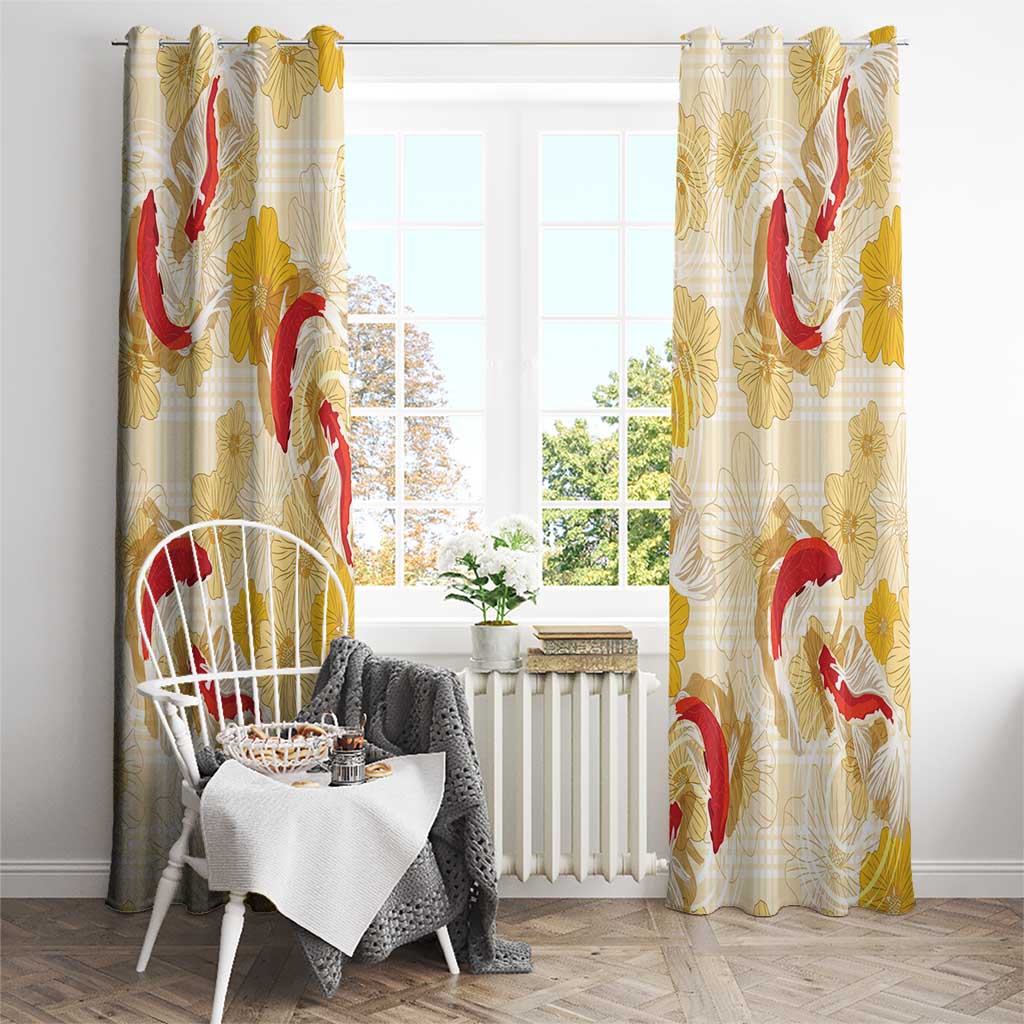 Beige Palaka Hawaii Aloha Window Curtain Koi Pond Mix Ilima Flowers - Polynesian Pride