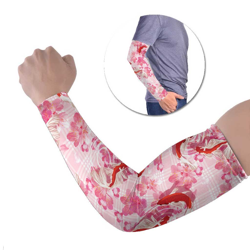 Pink Palaka Hawaii Aloha Arm Sleeves Koi Pond Mix Sakura LT7 Set of 2 Pink - Polynesian Pride