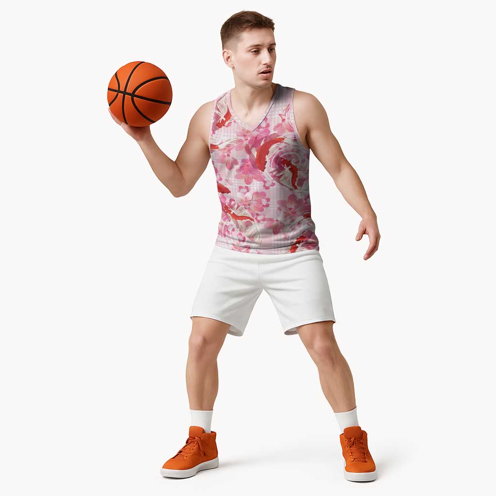 Pink Palaka Hawaii Aloha Basketball Jersey Koi Pond Mix Sakura LT7 - Polynesian Pride
