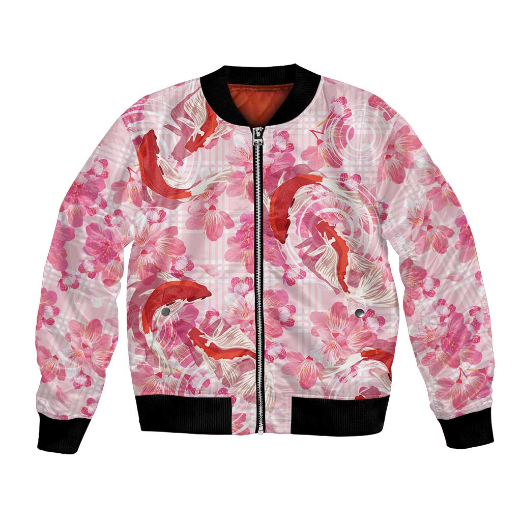 Pink Palaka Hawaii Aloha Bomber Jacket Koi Pond Mix Sakura LT7 Unisex Pink - Polynesian Pride