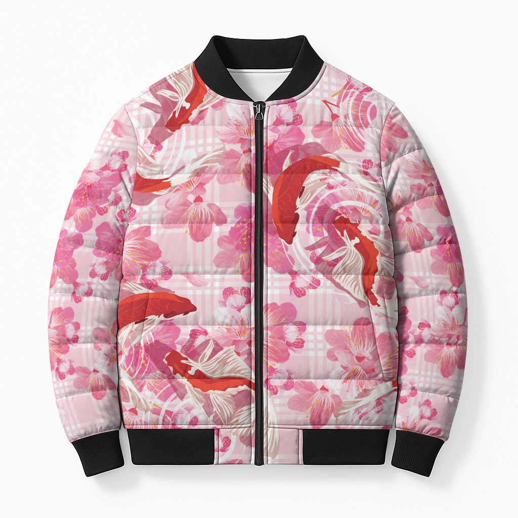 Pink Palaka Hawaii Aloha Bomber Puffer Jacket Koi Pond Mix Sakura LT7 Unisex Pink - Polynesian Pride