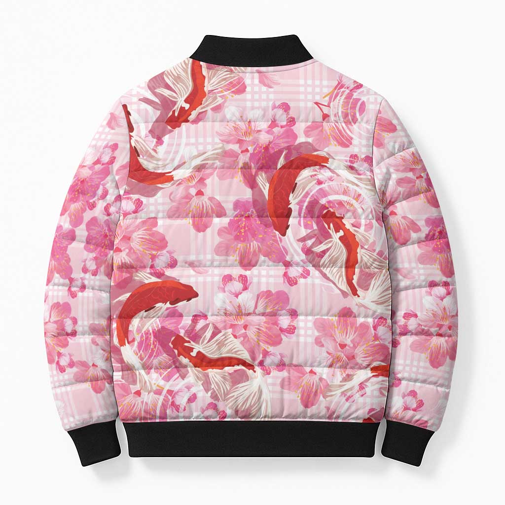 Pink Palaka Hawaii Aloha Bomber Puffer Jacket Koi Pond Mix Sakura LT7 - Polynesian Pride
