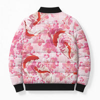 Pink Palaka Hawaii Aloha Bomber Puffer Jacket Koi Pond Mix Sakura LT7 - Polynesian Pride