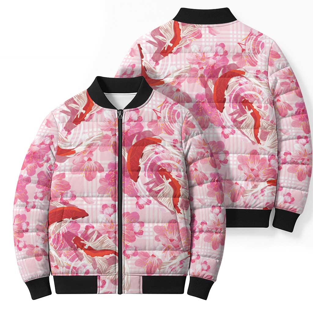 Pink Palaka Hawaii Aloha Bomber Puffer Jacket Koi Pond Mix Sakura LT7 - Polynesian Pride