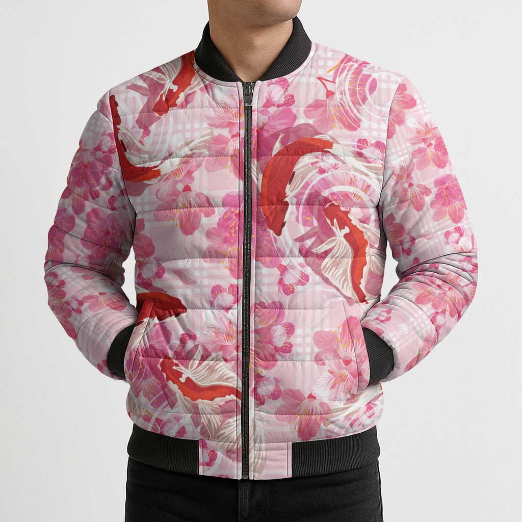 Pink Palaka Hawaii Aloha Bomber Puffer Jacket Koi Pond Mix Sakura LT7 - Polynesian Pride