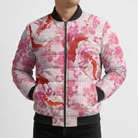 Pink Palaka Hawaii Aloha Bomber Puffer Jacket Koi Pond Mix Sakura LT7 - Polynesian Pride