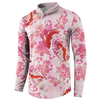 Pink Palaka Hawaii Aloha Button Sweatshirt Koi Pond Mix Sakura LT7 - Polynesian Pride